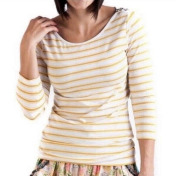 Matilda Jane Its a Wonderful Parade Sunny Top Size XL Yellow Striped 3/4 Sleeve - Picture 1 of 8